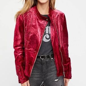 Free People Velvet Wine Moto Jacket